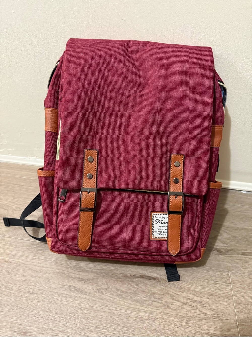 Women's Maroon Canvas Backpack with Tan Trim - Stylish Everyday Carry